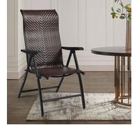 COSTWAY Chaise Pliante de Jardin en Rotin PE - Dossier Haut Réglable sur 5 Positions, Patins Antidérapants, Cadre en Métal - Marron