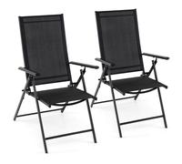 COSTWAY Chaises de jardin à dossier haut, lot de 2, chaises pliantes avec dossier réglable en 5 positions, chaises de balcon pliantes jusqu'à 150 kg, chaises de terrasse noires