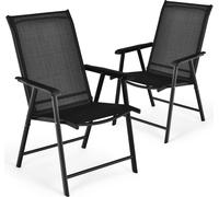 COSTWAY Chaises de jardin, lot de 2, chaises pliantes à dossier haut avec tissu résistant aux intempéries, chaises de balcon avec accoudoirs, chaises de terrasse jusqu'à 150 kg, noir