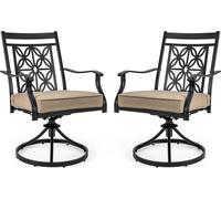 COSTWAY Chaises de jardin pivotantes à 360°, set de 2 chaises de terrasse avec coussins moelleux, grandes chaises de balcon pour jardin, arrière-cour, balcon