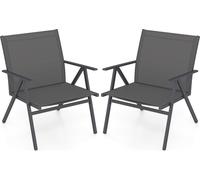 COSTWAY Chaises de jardin, set de 2, chaises de balcon avec assise large, tissu respirant & accoudoirs, chaises de terrasse pouvant supporter jusqu'à 160kg, Gris