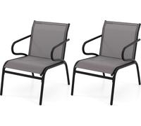 COSTWAY Chaises de jardin, set de 2, chaises de balcon avec tissu respirant, accoudoirs & cadre métallique, chaises de terrasse pouvant supporter jusqu'à 150 kg Gris