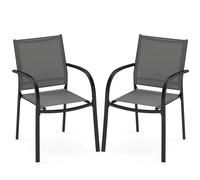 COSTWAY Chaises de jardin, set de 2 chaises empilables, chaises de terrasse avec accoudoirs, chaises de balcon pouvant supporter jusqu'à 150 kg 61x58x85cm Gris