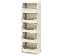 COSTWAY Chariot à Linge sur Roulettes, Panier à Linge, Corbeille À Linge avec 5 Paniers Amovibles Beige 44,5 x 29,5 x 118,5 CM