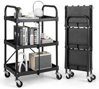 COSTWAY Chariot à outils 3 étages, Chariot pliable sur roulettes, Chariot polyvalent avec mains courantes, Chariot d'atelier Chariot de service, pour l'atelier, le bureau, la maison, Chariot de montag