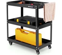 COSTWAY Chariot d'atelier à 3 niveaux jusqu'à 120kg, chariot d'atelier avec 4 roues universelles & poignée, chariot à outils en métal 73x36x75cm Noir