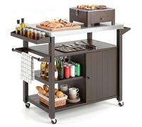 COSTWAY Chariot de Barbecue de Grill Extérieur, Desserte de Jardin avec Armoire de Rangement Étagères et Plateau en Acier Inoxydable Porte-épices pour BBQ, 116 x 50 x 87 cm