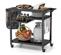 COSTWAY Chariot de Barbecue d'Extérieur à 3 Étagères, Desserte de Jardin avec 4 Roues Verrouillables Crochets et Poignée Latérale, Table de Four à Pizza Mobile 111 x 50,5 x 93 cm