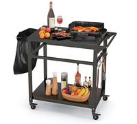 COSTWAY Chariot de Barbecue d'Extérieur à Double Étagères, Desserte de Jardin avec 4 Roues Verrouillables Crochets et Poignée Latérale, Table de Four à Pizza Mobile 108 x 50,5 x 88 cm