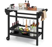 COSTWAY Chariot de Barbecue d'Extérieur à Double Étagères, Desserte de Jardin avec Plateau en Acier Inoxydable Casier à Bouteilles, Table de Four à Pizza 105 x 54 x 85 cm, Charge 115+35 kg