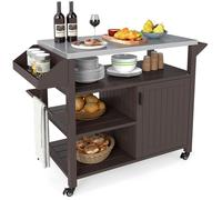 COSTWAY Chariot de Barbecue Extérieur Mobile, Armoire de Rangement, Étagères et Plateau en Acier Inoxydable, Porte-épices pour BBQ