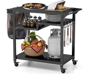 COSTWAY Chariot de barbecue Table de barbecue Outdoor, table à pizza avec 4 étagères & 4 roulettes & crochets, table d'appoint barbecue Chariot de service jardin Trolley pour l'extérieur, 100,5 x 50 x