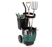 COSTWAY Chariot de Jardin à roulettes, Chariot d’Outils Mobile avec Seau 20L Bac 5L, Sac en Tissu Oxford Panier Rond, Organiseur de Transport pour Ranger Déchets Pelouse Outils Jardinage