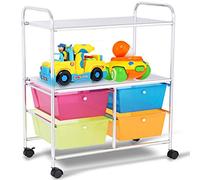 COSTWAY Chariot de Rangement à roulettes avec 4 Tiroirs Plastiques, Tour de Rangement, Cadre en Métal, Desserte à roulettes pour Bureau, Salon, Cuisine, Salle de Bain