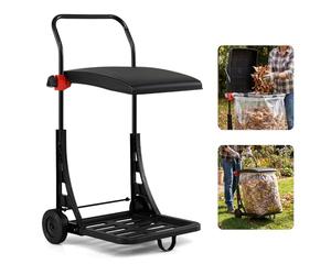 COSTWAY Chariot de Sac Poubelle de Jardin à roulettes, Réglable en Hauteur | Support Porte-Sac Poubelle de Jardin avec Couvercle Sécurisé, Corde de Fixation et Poignée, pour Feuilles Débris Déchets