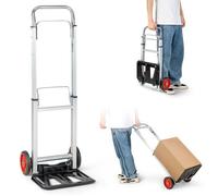 COSTWAY Chariot Diable Pliant en Aluminium Charge 100 KG avec 2 Roues Poignée Télescopique Plaque 35 x 25 cm pour Entrep?t, Shopping