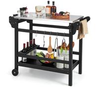 COSTWAY Chariot pour Plancha 105 x 54 x 85 cm-Plateau en Acier Inoxydable-Etagère à Epices-Support de Bouteilles-2 Roues 115+35 kg
