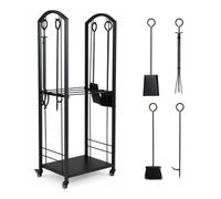 COSTWAY Chariot Range Buche Interieur en Métal, 46 x 33 x 121,5 cm | 4 Kits pour Cheminée, Porte Buche a Roulettes Charge 60 KG par Niveau, Rangement Bois pour Poele, Foyer
