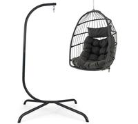 COSTWAY Châssis de chaise suspendue avec balançoire suspendue, panier suspendu pliable avec accessoires de suspension & coussin moelleux, chaise suspendue Châssis de chaise suspendue en métal jusqu'à 