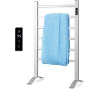 COSTWAY Chauffe-serviettes électrique 100W, porte-serviettes radiateur aluminium, 10 minutes à 60℃, minuterie 8 heures & protection contre la surchauffe, avec écran LED (aluminium, 54 cm x 35 cm x 91 