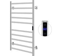 COSTWAY Chauffe-serviettes électrique 120W, porte-serviettes radiateur, 15 minutes à 60℃, minuterie 8 heures & protection contre la surchauffe, avec écran LED (acier inoxydable 201, 53 cm x 11 cm x 86