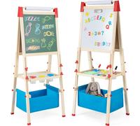 COSTWAY Chevalet 3 en 1 pour enfants, réglable en hauteur, tableau double face pour enfants, tableau blanc & tableau à craies & papier à dessin avec lettres, chiffres, craies & crayons de couleur, tab