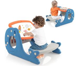 COSTWAY Chevalet pour enfants 4 en 1 avec banc, table à dessin avec plateau double face & tableau blanc, table d'activités & tableau pour enfants en forme de baleine avec tablette pour les enfants à p