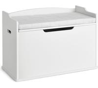 COSTWAY Coffre à jouets 2 en 1 Coffre à jouets avec couvercle, coussin & poignées, armoire à jouets, rangement de jouets 74x39x52cm bois blanc