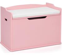 COSTWAY Coffre à jouets, Coffre à jouets 2 en 1 avec couvercle, coussin & poignées, armoire à jouets, rangement de jouets en bois 74x39x52cm rose