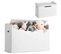 COSTWAY Coffre à Jouets en Bois avec Coussin & Couvercle Rabattable, Banc de Rangement Jouet Enfant avec Poignée Latérale, Charnière de Sécurité, Idéal pour Chambre d’enfant Salle de Jeux Salon