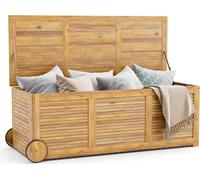 COSTWAY Coffre de jardin en bois 182L, Banc de jardin sur roulettes, Coffre de rangement avec poche intérieure imperméable & poignée, Jardin Terrasse Salon 127 x 50 x 45 cm