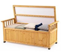 COSTWAY : Coffre de jardin en bois de 155 litres, banc d'extérieur avec rangement, système à ressort à gaz et accoudoirs, banc de rangement résistant aux intempéries, coffre de jardin, coffre pour cou