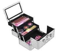 COSTWAY Coffret de Maquillage Beauty avec Miroir et Verrouillage 23 x 15 x 18CM pour Coiffeuse,Fournitures de Couture Argent