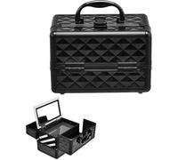 COSTWAY Coffret de Maquillage Beauty avec Miroir et Verrouillage 23 x 15 x 18CM pour Coiffeuse,Fournitures de Couture Noir