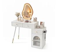 COSTWAY Coiffeuse avec Miroir LED, Éclairage et Luminosité Réglables