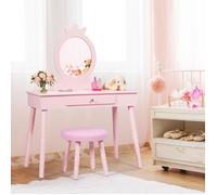 COSTWAY Coiffeuse Enfant avec Tiroir et tabouret, Table de Maquillage de Filles Style Princesse Européenne Blanc
