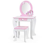 COSTWAY Coiffeuse pour Enfant avec Tabouret, Coiffeuse de Princesse, Rose, avec tiroir et Miroir Amovible, pour Filles de 3 à 7 Ans, Blanche