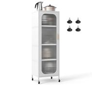 COSTWAY Commode à 5 Niveaux avec Front en Verre Trempé Rayé, Étagères Réglables, pour Salle à Manger, Salle de Bain, Salon Blanc