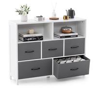 COSTWAY Commode Rangement 5 Tiroirs, Chiffonnier avec 2 Grands Compartiments, Tiroirs en Tissu Pliables, Commode Blanche pour Chambre, Salon, 100 x 30 x 78 cm