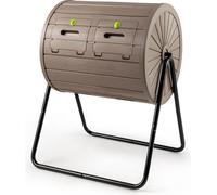 COSTWAY Composteur à tambour 142 L, composteur de jardin à double chambre, pivotant à 360°, centrifugeuse à compost avec 2 portes verrouillables, 70 x 63 x 92 cm, café