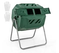 COSTWAY Composteur à tambour 160L, Composteur de jardin double chambre pivotant à 360°, essoreuse à compost avec 2 portes coulissantes & gants 70x63x93cm Vert