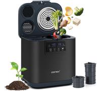 COSTWAY Composteur électrique 4L, Composteur rapide avec couvercle, 2 filtres à charbon actif & indicateur LED, PoubelleAutonettoyante Automatique