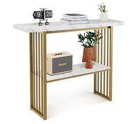 COSTWAY Console étroite, Table d'appoint, Aspect marbre, Table de Couloir en Bois, 2 Niveaux, 120 x 29,5 x 92,5 cm, idéale pour Couloir et Salon, Moderne