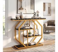 COSTWAY Console Meuble 100 cm, Console d'Entrée Moderne à 4 Niveaux, Étagère Ouvertes Arrière Canapé, Base Circulaire, Design Marbre, Cadre en Métal, pour Petits Espaces, Couloir, Salon