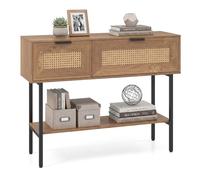 COSTWAY Console Meuble Bois Rotin, Design Canange Bohème 2 Compartiment (Natural)