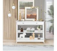 COSTWAY Console, Meuble d'Entrée - 100 x 30 x 80 CM - 1 Tiroir et 2 Etagères de Rangement pour Couloir, Salon, Blanc
