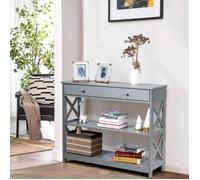 COSTWAY Console, Meuble d'Entrée - 100 x 30 x 80 CM - 1 Tiroir et 2 Etagères de Rangement pour Couloir, Salon Gris