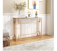 COSTWAY Console Meuble Entrée, Effet Marbre - 110 x 30 x 81 CM - Table Console Style Chinois Cadre en Métal Doré Pour Couloir,