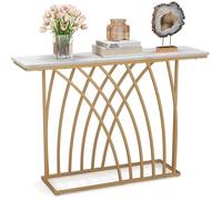 COSTWAY Console Meuble Entrée, Effet Marbre - 120 x 30 x 80 CM - Table Console Scandinave Cadre en Métal Doré Pour Couloir, Salon