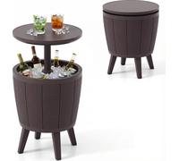 COSTWAY Cool Bar, table de jardin 38 L résistante aux intempéries, table d'appoint avec couvercle relevable, refroidisseur de boissons, table réfrigérée pour les fêtes, le jardin, la terrasse, marron